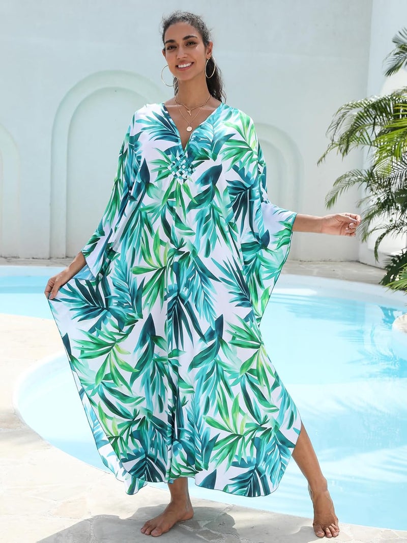 KEYLORTING Women's Plus Size Kaftan Dress – Plus Size Maxi Dress Moo Moos Beach Cover Up,Bathing Suit Cover-Up Loungewear - Image 4